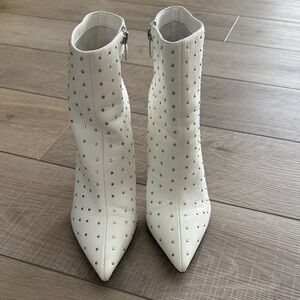 Nine West White Studded Ankle Boots